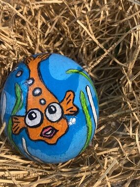 Hand-Painted Goldfish on Natural Stone  Rock Art